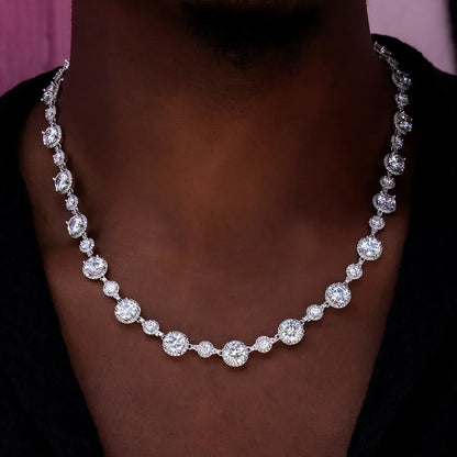 Diamond Halo Tennis Chain - 11mm, Color: White Gold, Width: 11mm, Material: 14k White Gold Plated, Size: 16" 18" 20" 22", Type: Necklace - TONGSHOP