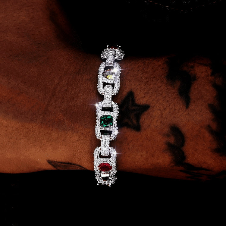 Diamond Multicolor Cluster Mariner Bracelet - 10mm