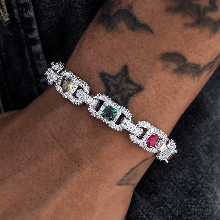Diamond Multicolor Cluster Mariner Bracelet - 10mm