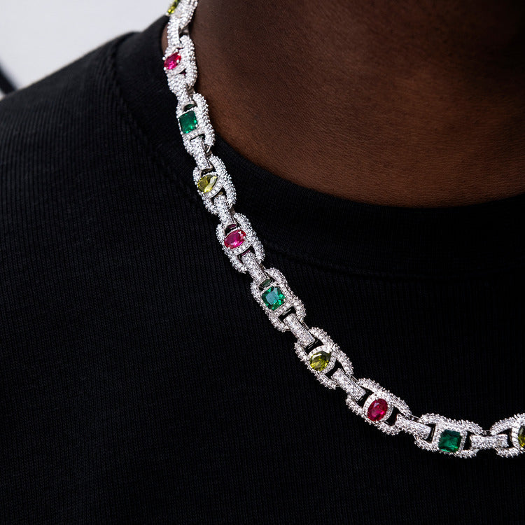 Diamond Multicolor Cluster Mariner Chain - 11mm