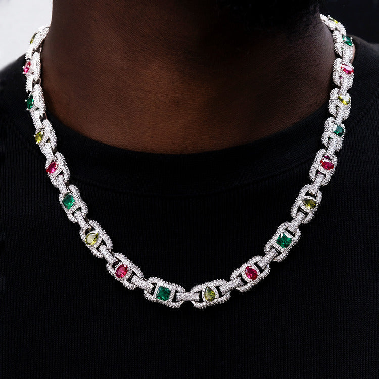 Diamond Multicolor Cluster Mariner Chain - 11mm