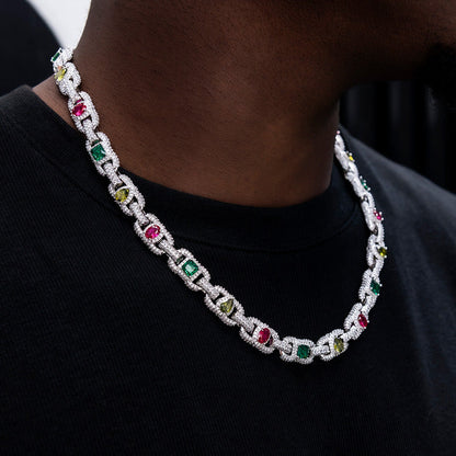 Diamond Multicolor Cluster Mariner Chain - 11mm