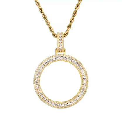18k Gold Double Row Micro-Inlaid 3D Custom Photo Round Pendant - 40mm