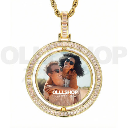 Eternal Spin T-Shaped Diamond Custom Photo Necklace