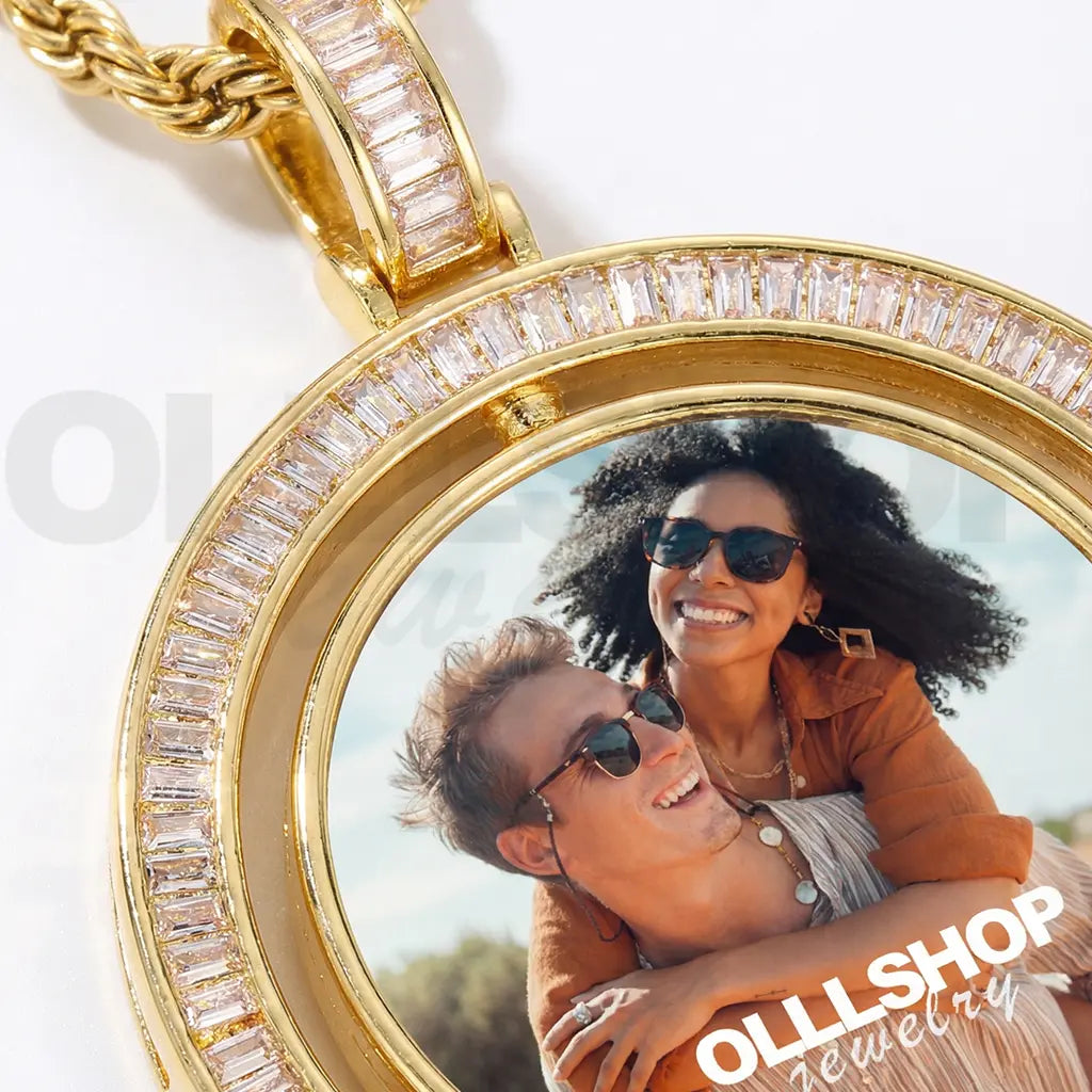 Eternal Spin T-Shaped Diamond Custom Photo Necklace