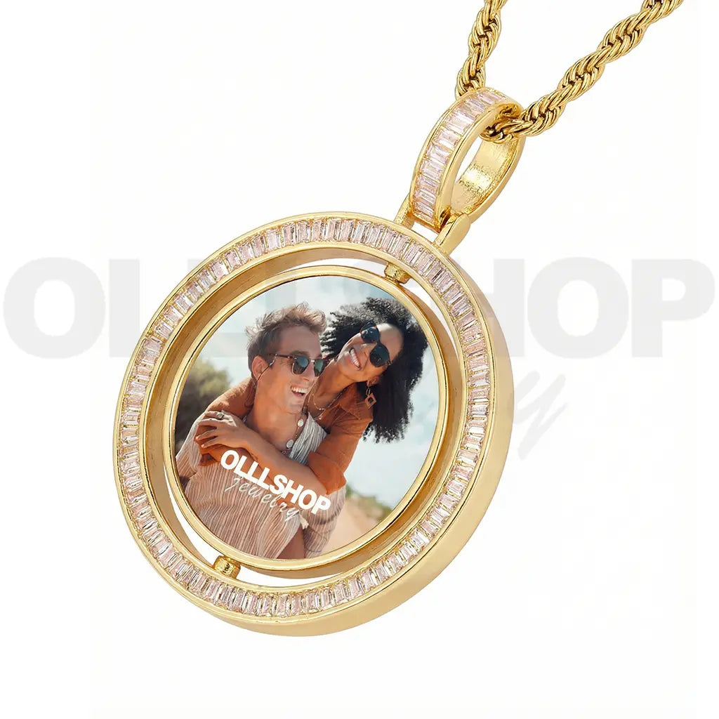 Eternal Spin T-Shaped Diamond Custom Photo Necklace