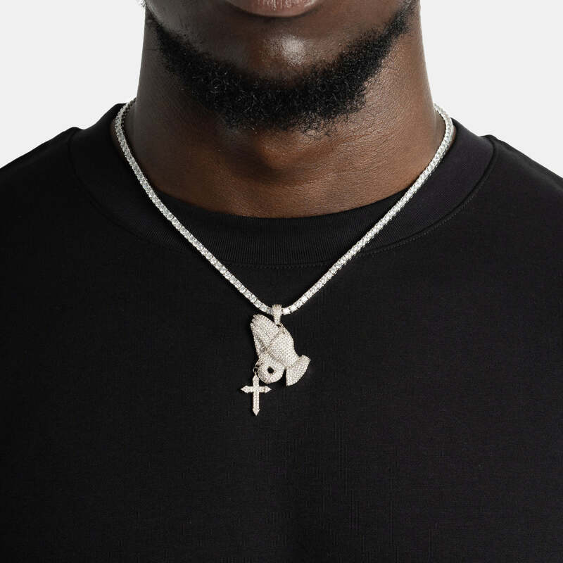 Faithful Hands Cross Pendant in White Gold