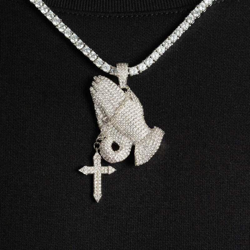 Faithful Hands Cross Pendant in White Gold