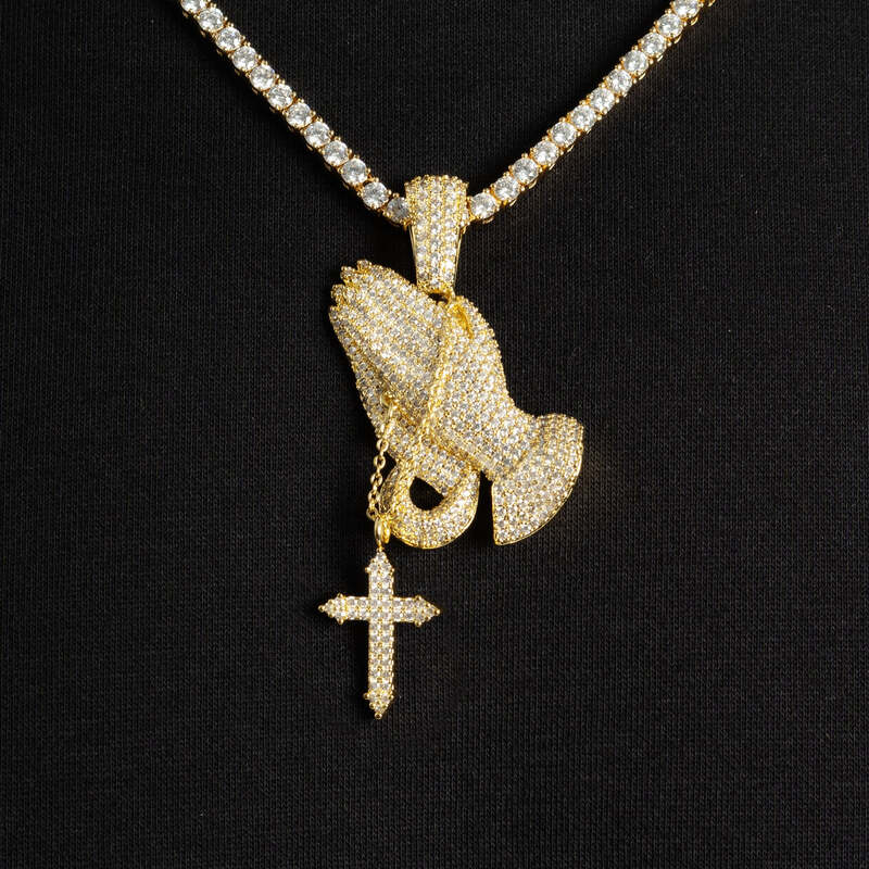Faithful Hands Cross Pendant in Yellow Gold