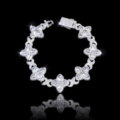 Four leaf clover bracelet iced out design in white gold finish