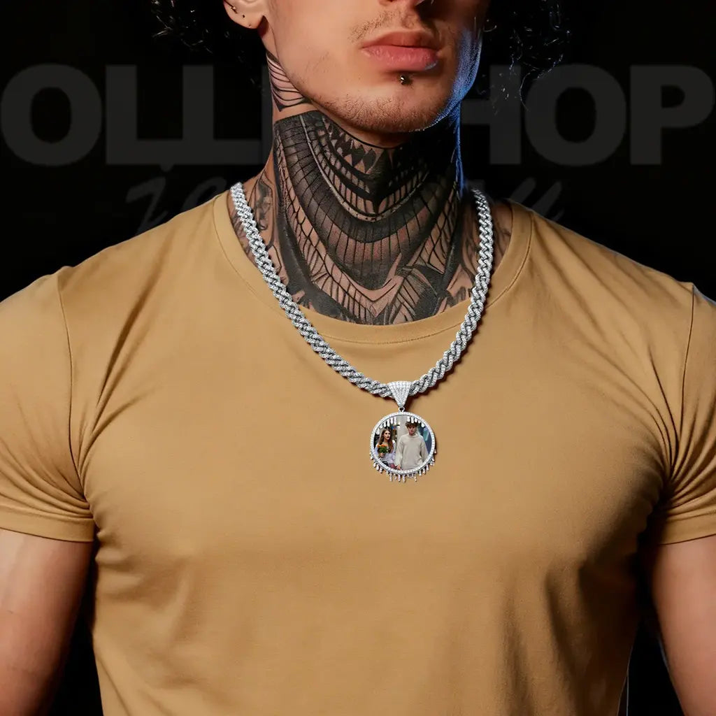 Golden Drip Frame Personalized Photo Necklace