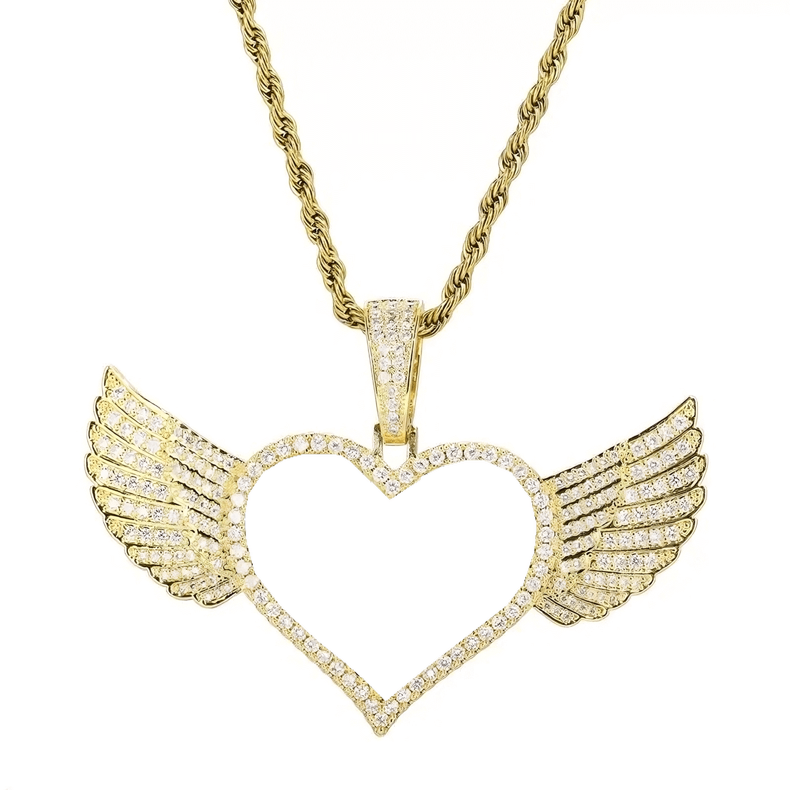 Gold micro-inlaid heart-shaped wings photo pendant - 25mm custom family necklace