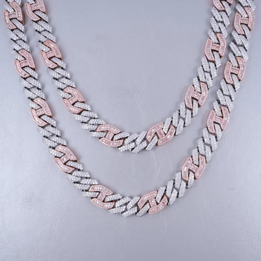 Iced Prong Link Choker in White&Pink - 12mm