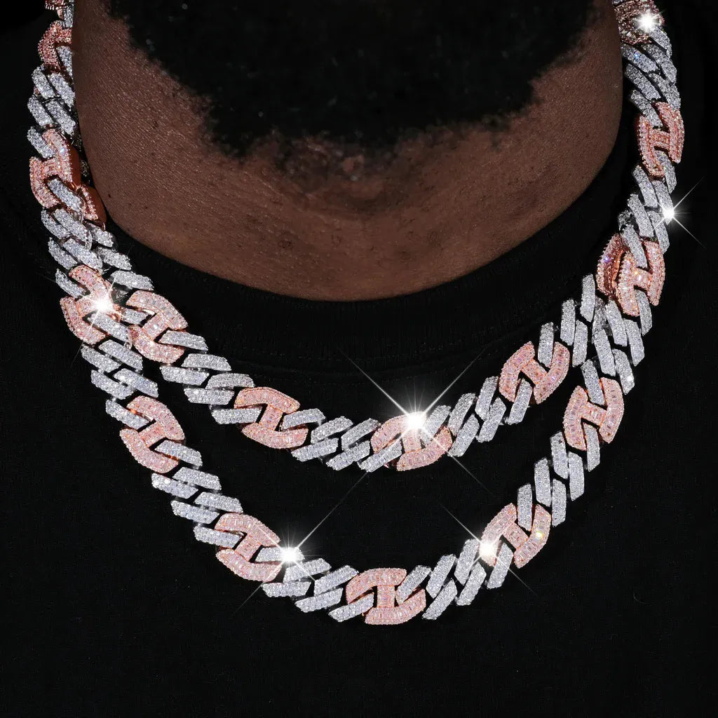 Iced Prong Link Choker in White&Pink - 12mm