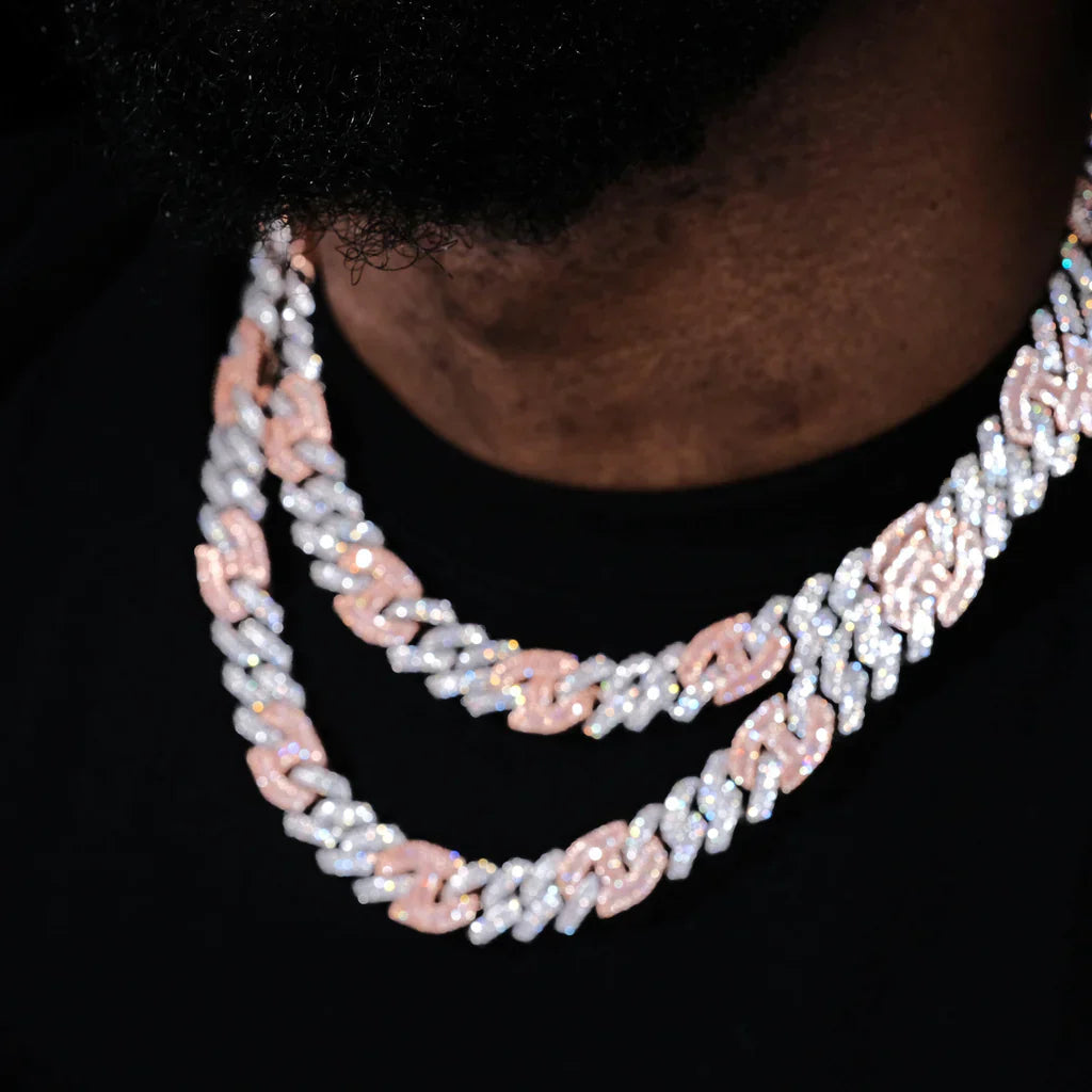 Iced Prong Link Choker in White&Pink - 12mm