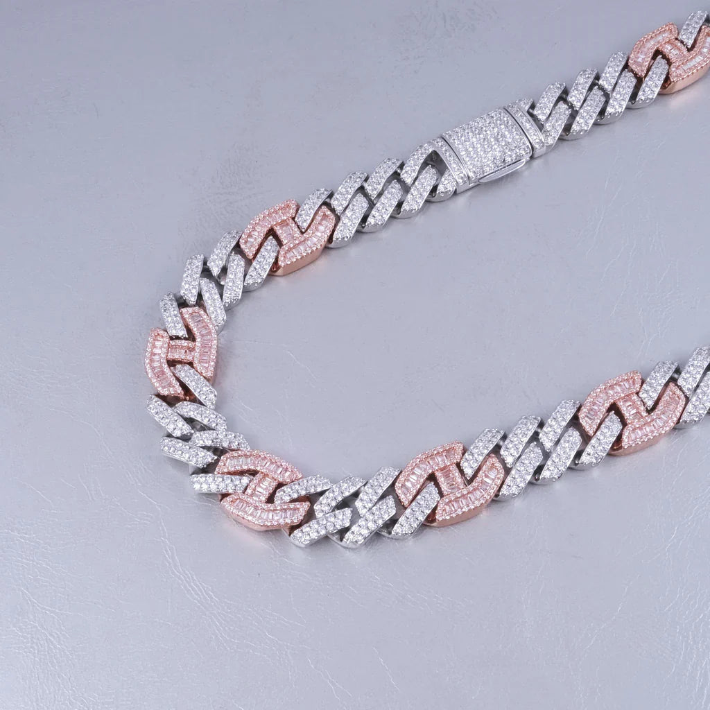 Iced Prong Link Choker in White&Pink - 12mm