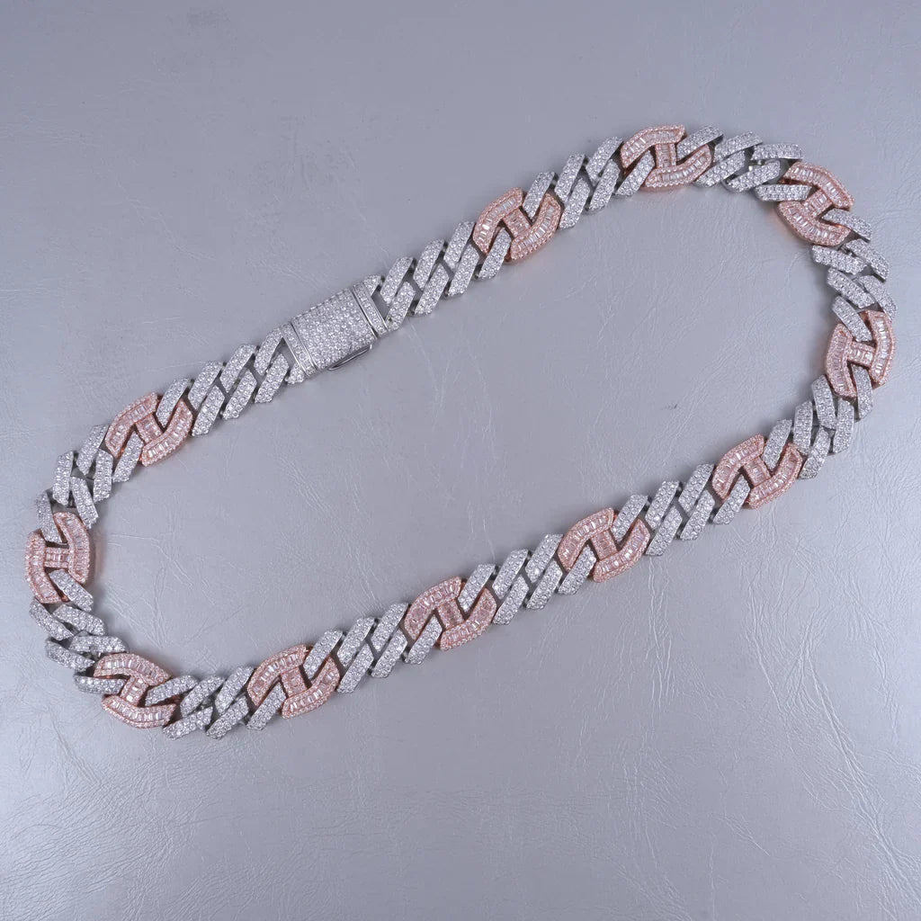 Iced Prong Link Choker in White&Pink - 12mm