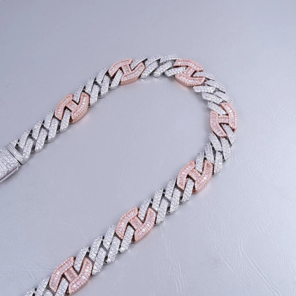 Iced Prong Link Choker in White&Pink - 12mm