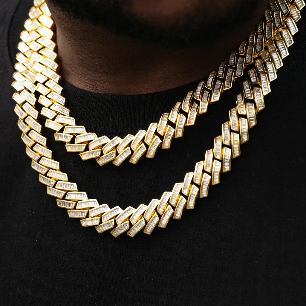 Baguette Channel Set Cuban Chain - 14mm