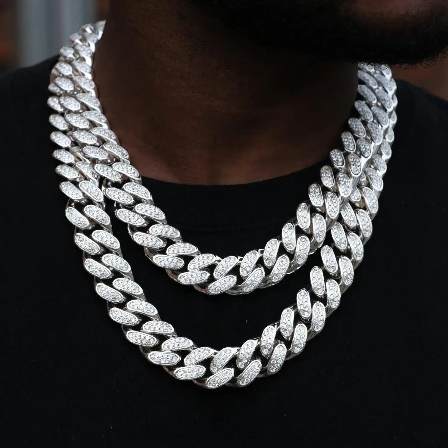 Box Clasp Iced Cuban Link Chain in White Gold - 19mm