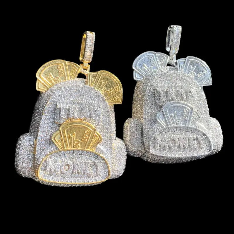 Silver and gold iced backpack pendant hip hop jewelry