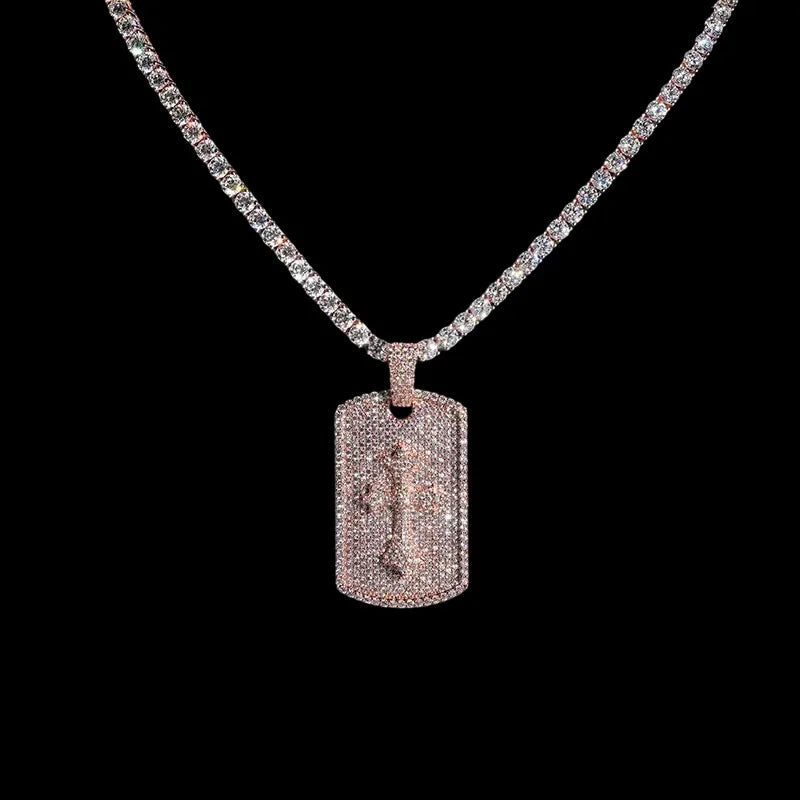 Iced Cross Dog Tag Pendant - 26mm