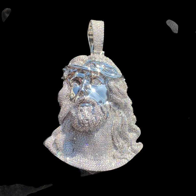 Silver iced Jesus face pendant 65mm hip hop necklace 