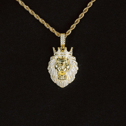 Ice Lion Crown Pendant In Yellow Gold