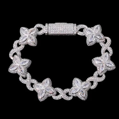 Iced Clover Bracelet in White Gold - 18mm