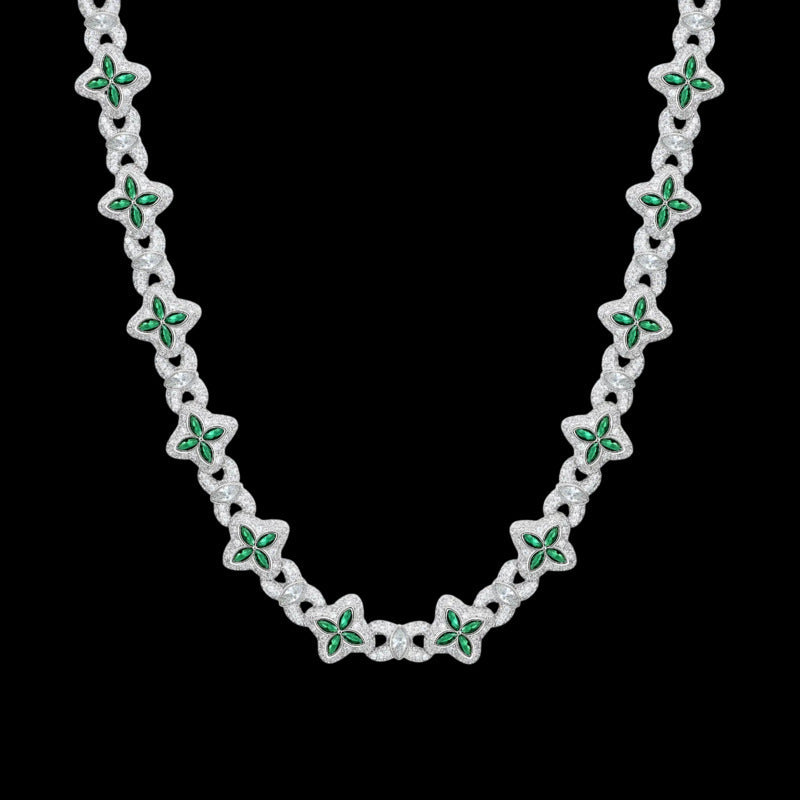 Iced Clover Chain in Green Diamond - 13mm