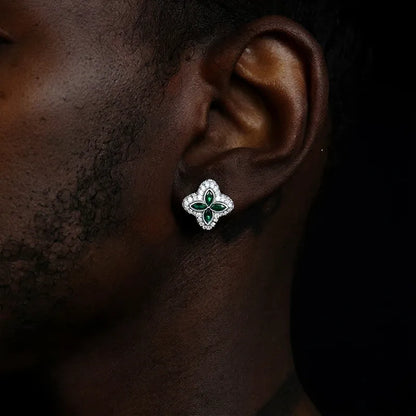 Iced Clover Earrings in Black Dimaond - 13mm