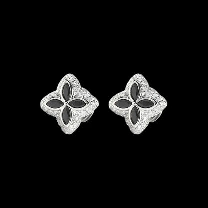 Iced Clover Earrings in Black Dimaond - 13mm