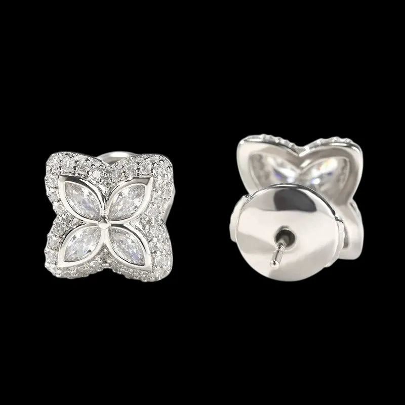 Iced Clover Earrings in Black Dimaond - 13mm