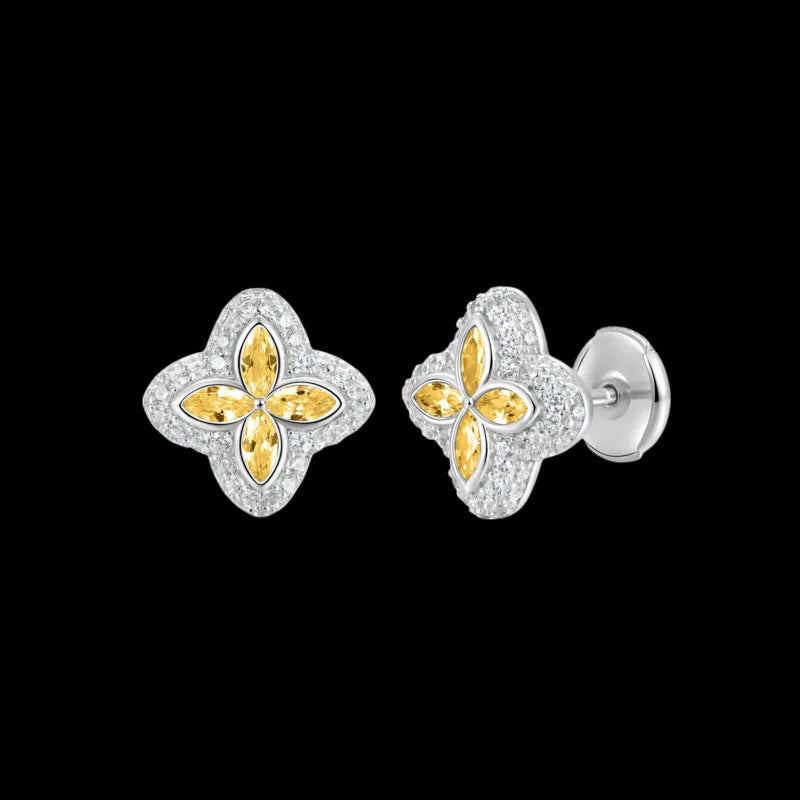 Iced Clover Earrings in White Diamond - 13mm