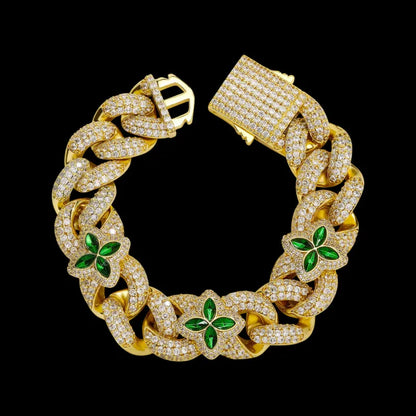 Iced Clover Gold and Black Diamond Bracelet - 20mm