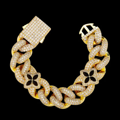 Iced Clover Gold and Black Diamond Bracelet - 20mm