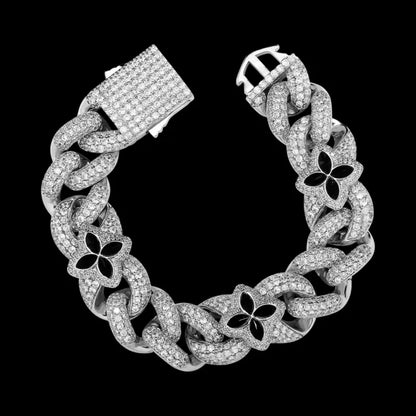 Iced Clover White Gold Green Diamond Bracelet - 20mm