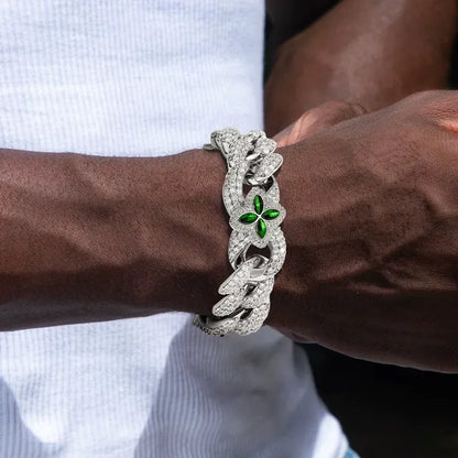 Iced Clover White Gold Black Diamond Bracelet - 20mm