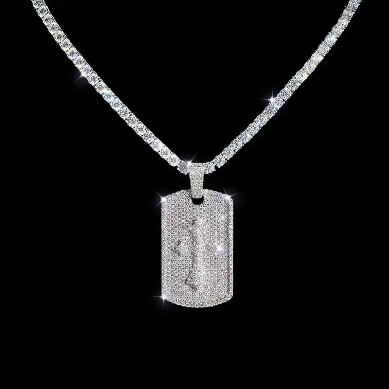 Iced Cross Dog Tag Pendant - 26mm