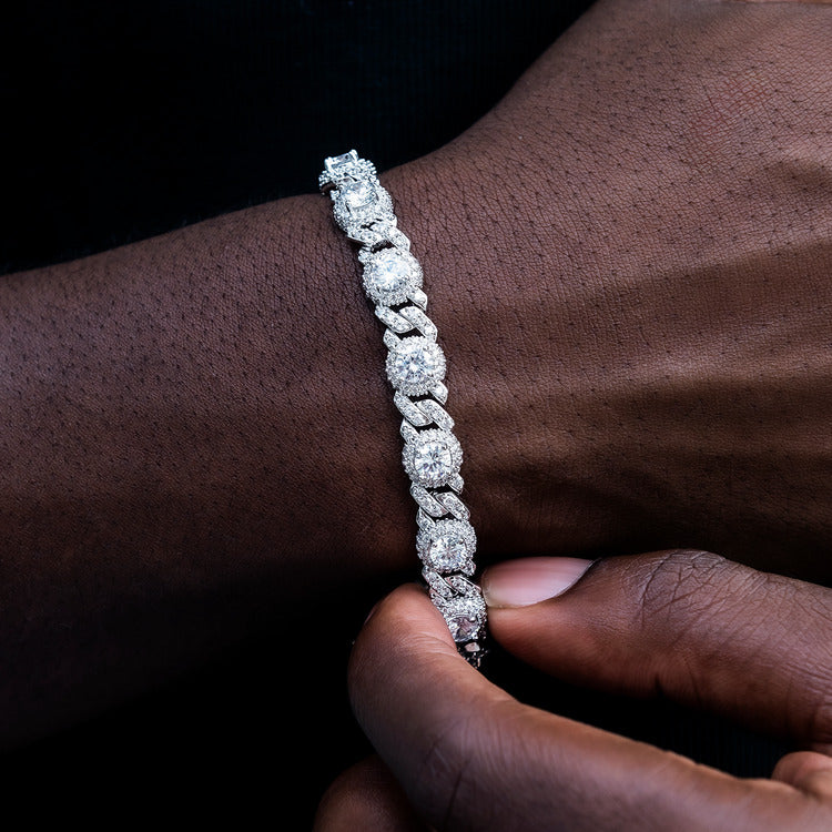 Iced Diamond Station Cuban Bracelet - 10mm