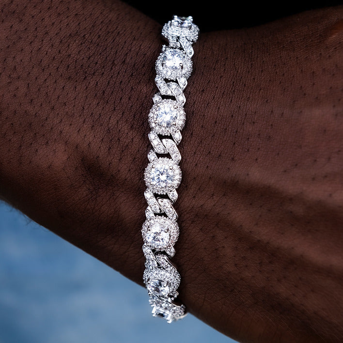 Iced Diamond Station Cuban Bracelet - 10mm