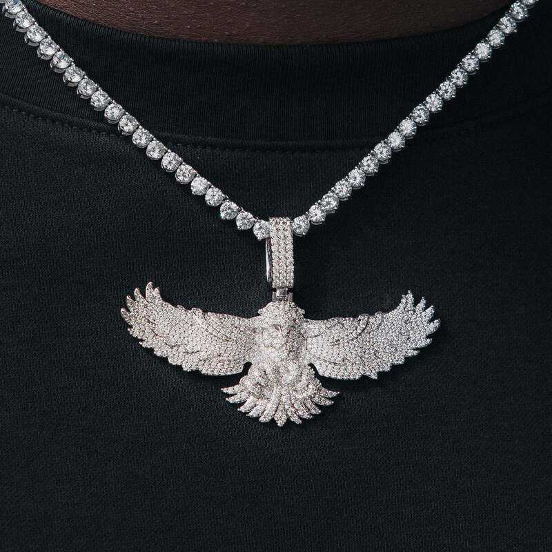 Iced Eagle Pendant In White Gold