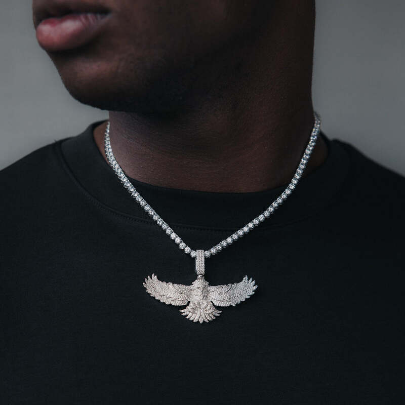 Iced Eagle Pendant In White Gold
