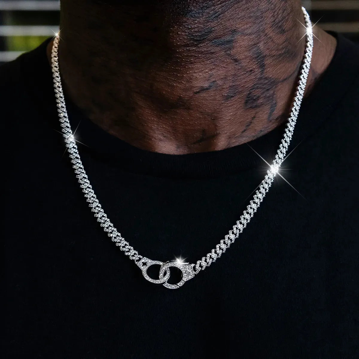 Iced Handcuff Diamond Prong Cuban Chain in White Gold