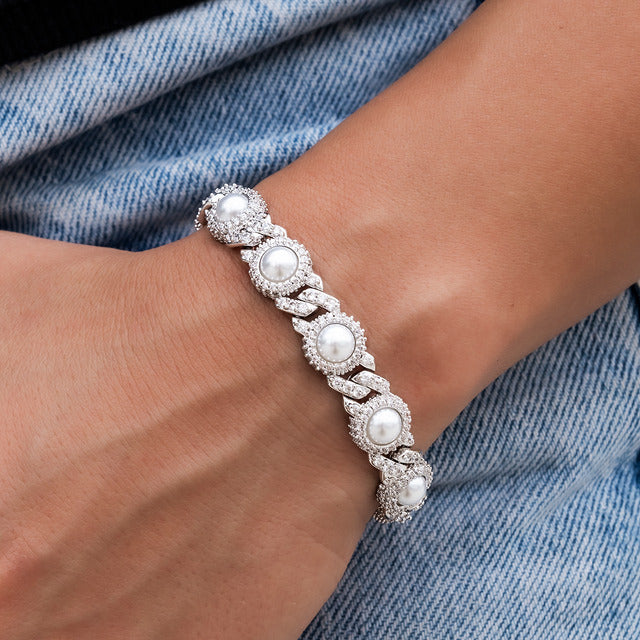 Iced Pearl Cuban Bracelet - 10mm