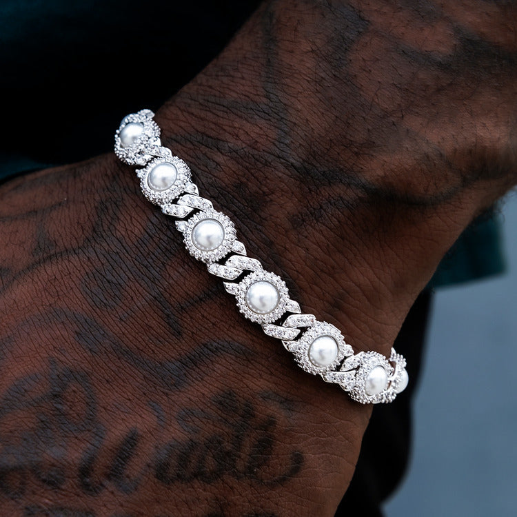 Iced Pearl Cuban Bracelet - 10mm
