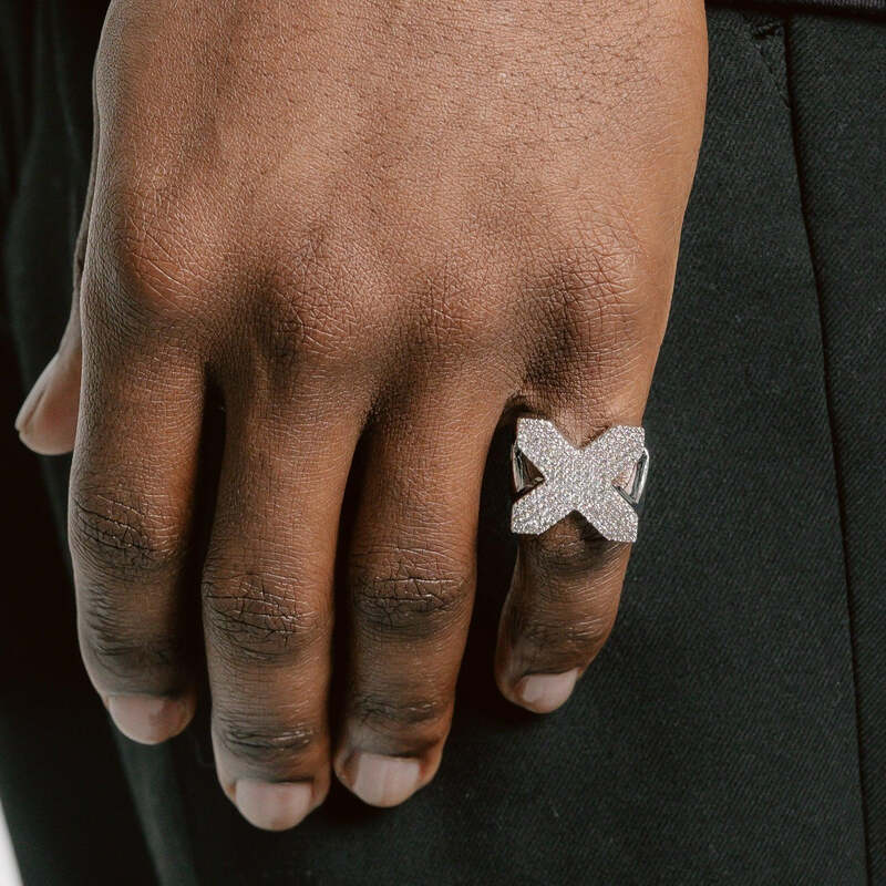 S925 Iced X Ring In White Gold - 16mm