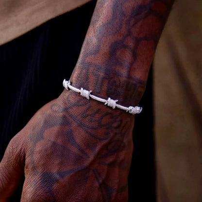 Iced barbed wire bracelet in white gold hip hop jewelry design