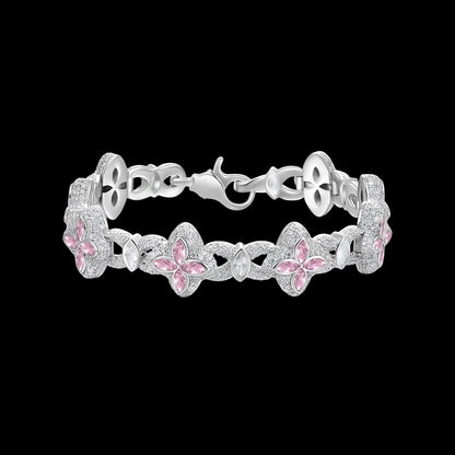 15mm iced clover bracelet in white gold with pink diamond accents 