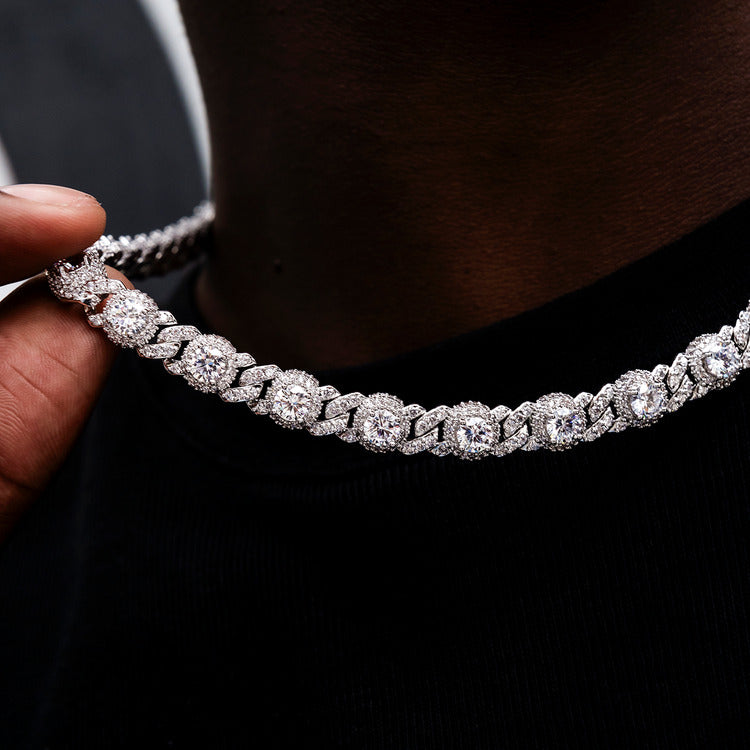 Iced Diamond Station Cuban Chain - 10mm